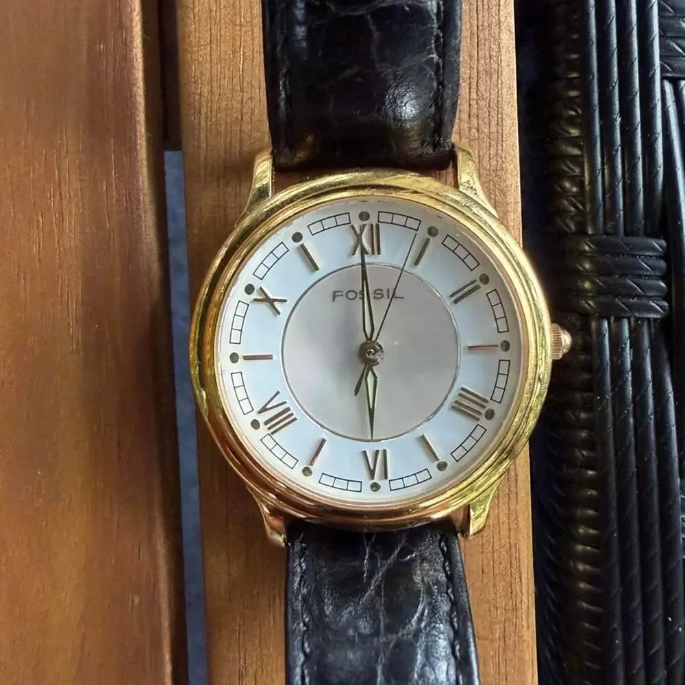 Fossil watch with black genuine